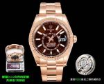 AR Factory Rolex Sky-Dweller 42mm 9002 Movement Brown Face Rose Gold Oyster Band Watch